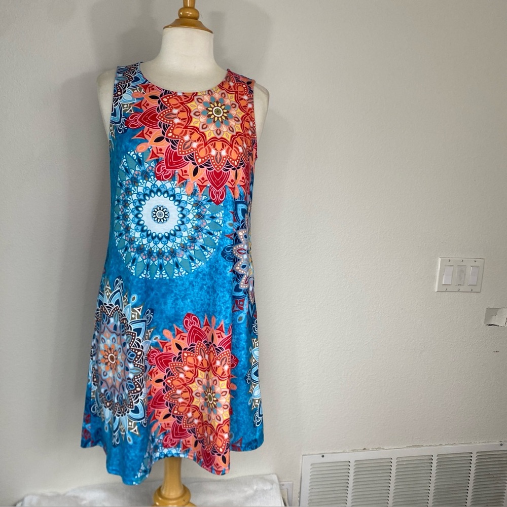 SimpleFun Womens Colorful Mandala Print Sleeveless Dress Size Medium Boho Hippie